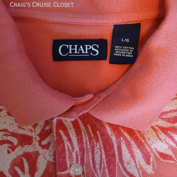 Chap's Polo: Hibiscus Print (Salmon color), Men's Large 100% Cotton - Picture 6 of 6